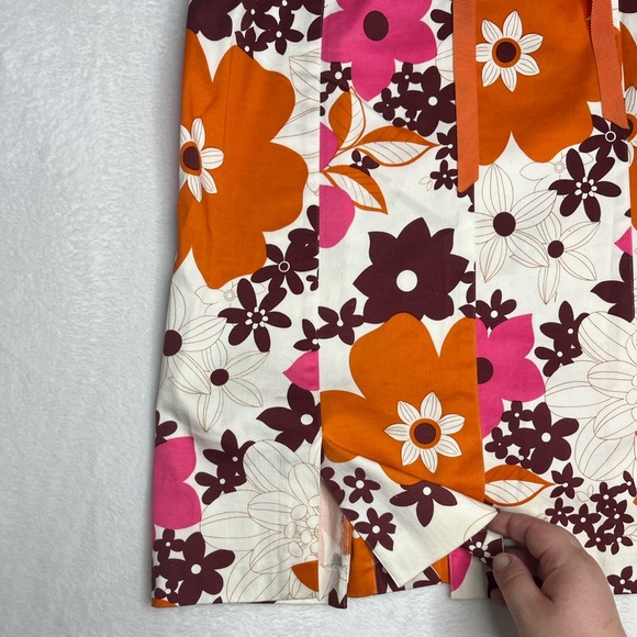 Noviello Bloom Orange Brown Floral Knee Length Cotton Bow Party Dress Y2K size 8 - Picture 9 of 13